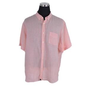 UNTUCKit Mens Shirt 2XL Orange White Stripe Short Sleeved 100% Linen